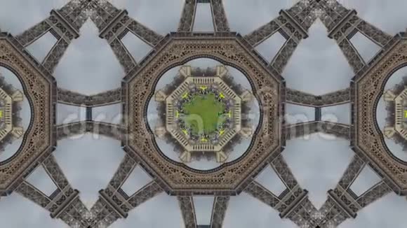 巴黎埃菲尔铁塔在灰色天空背景下千变万化的效果视频的预览图
