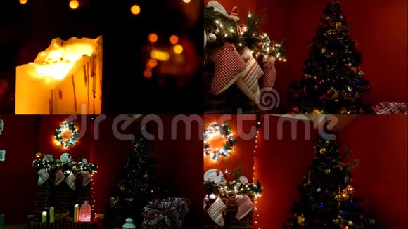 圣诞节内部圣诞袜在新年树背景视频的预览图