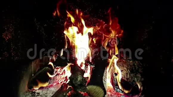 真正的火苗燃烧着树枝壁炉在缓慢的运动中燃烧着视频的预览图