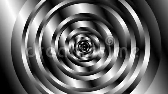 几何黑白圆形状随旋转运动电脑生成抽象涡旋的三维渲染视频的预览图