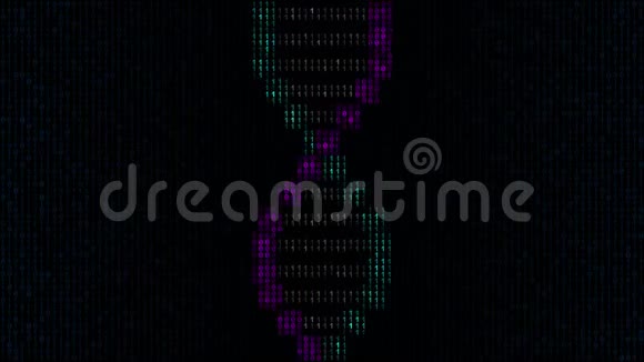 计算机屏幕上由1和零组成的数字简单DNA螺旋模型艺术循环运动背景视频的预览图