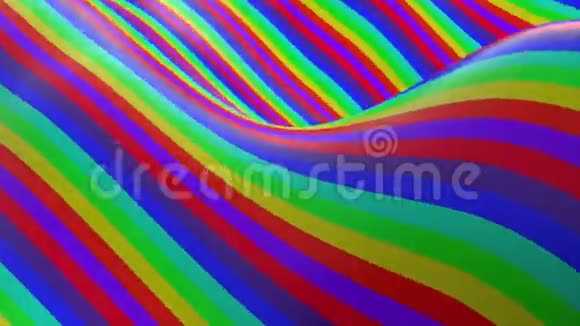 五彩波浪纹计算机生成的带有彩虹颜色的曲面三维渲染视频的预览图