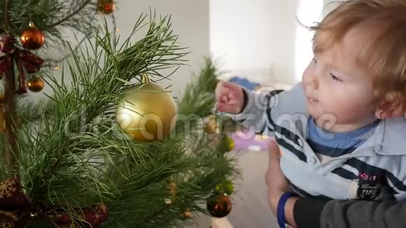 用婴儿装饰圣诞树视频的预览图