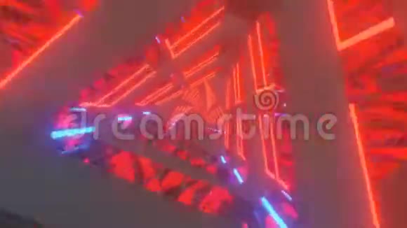 3D三角金属红蓝霓虹灯模糊变焦旋转技术未来动画视频视频的预览图