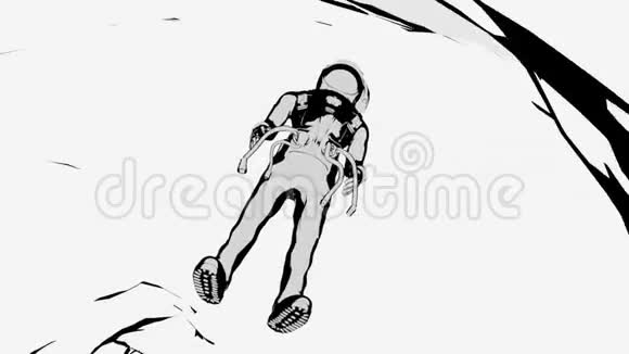 白色卡通宇航员和隧道的三维渲染计算机产生的宇航员在深洞中坠落艺术视频的预览图