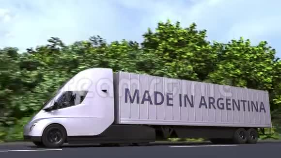 拖车卡车与MADE在阿根廷文字在一边阿根廷进口或出口相关可循环3D动画视频的预览图