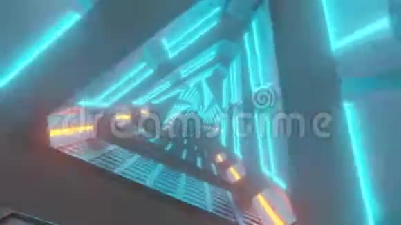 3D三角金属蓝橙霓虹灯模糊变焦旋转技术未来动画视频视频的预览图