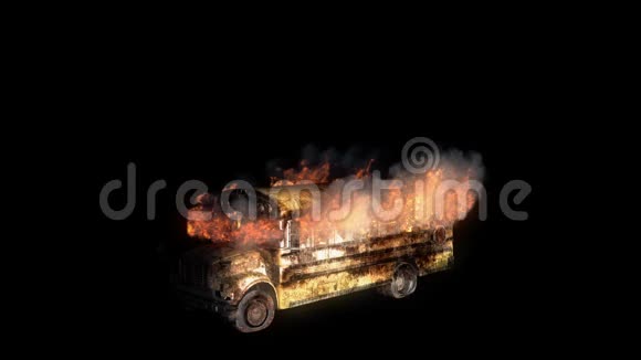 黄色的公共汽车着火了浓烟滚滚有阿尔法频道的动画视频的预览图