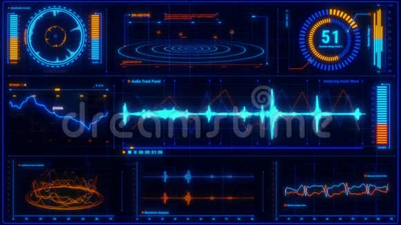 蓝橙语音录音与音频分析HUD接口元素视频的预览图