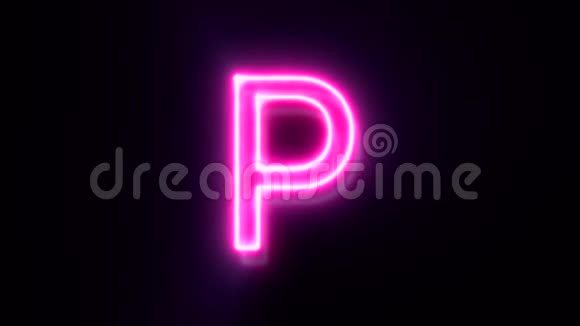 粉红色霓虹灯字体字母P大写闪烁出现在中心视频的预览图
