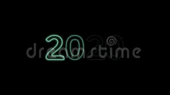 在黑色背景下绿色闪烁的2020年新年创意设计视频的预览图