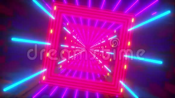 计算机生成技术霓虹灯隧道未来的传送三维渲染抽象背景在旋转中视频的预览图