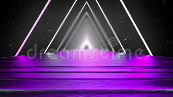 3D绘制抽象背景虚拟现实计算机生成的荧光紫外光发光霓虹灯线视频的预览图