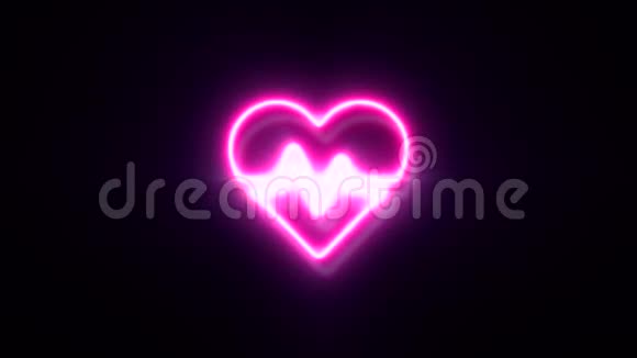 粉红色霓虹灯心跳标志闪烁出现在中心视频的预览图