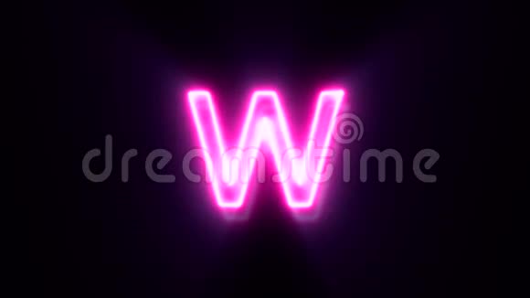 粉红色霓虹灯字体字母W小写闪烁出现在中心视频的预览图