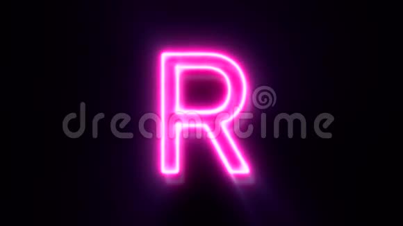 粉红色霓虹灯字体字母R大写闪烁出现在中心视频的预览图
