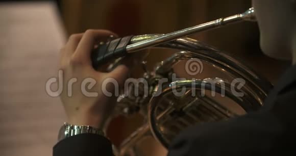 音乐家在音乐会上演奏法国号角视频的预览图