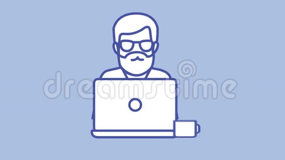 带笔记本电脑线路图标的胡子男视频的预览图