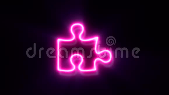 粉红色霓虹灯拼图标志闪烁出现在中心视频的预览图