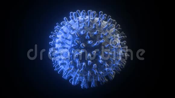 黑色背景下蓝色电晕病毒3D动画特写视频的预览图