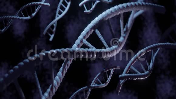 3D在蓝色背景上渲染旋转DNA分子的动画遗传学概念视频的预览图
