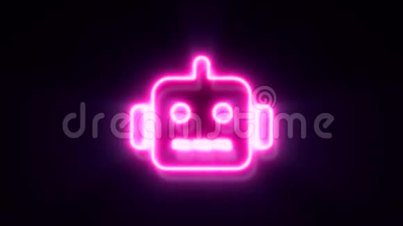 粉色霓虹灯机器人面部标志闪烁并出现在中心视频的预览图