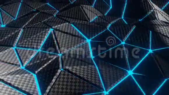 蓝色光模糊霓虹灯设计上的灰色三角形格子图案3D波现代未来技术背景视频视频的预览图