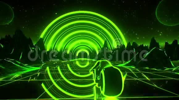 3D绿色复古合成波单车VJ环运动背景视频的预览图