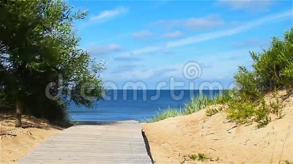 美丽的乡村景观海边的木制码头视频的预览图