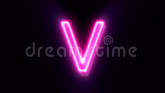 粉红色霓虹灯字体字母V大写闪烁出现在中心视频的预览图