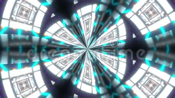 美丽的抽象对称万花筒与闪亮的霓虹灯线三维渲染背景计算机生成背景视频的预览图