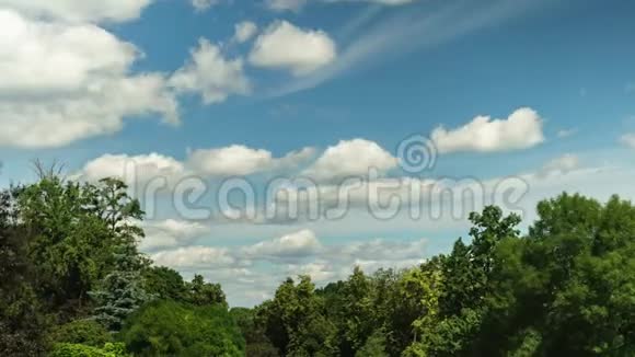 夏天的白天和天空中的云彩时间流逝美丽的绿树自然景观视频的预览图