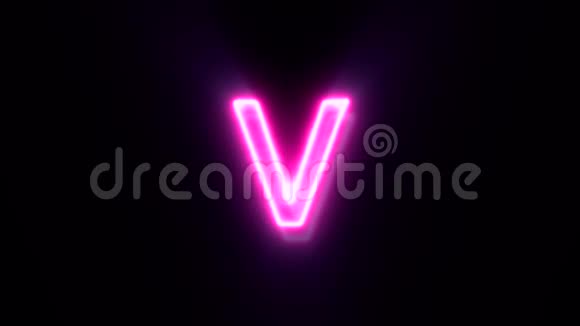 粉红色霓虹灯字体字母V小写眨眼出现在中间视频的预览图