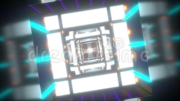 计算机生成技术霓虹灯隧道未来的传送三维渲染抽象背景在旋转中视频的预览图