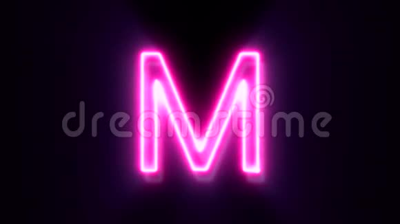 粉红色霓虹灯字体字母M大写闪烁出现在中心视频的预览图