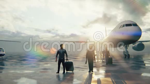 人们乘飞机旅行后在大流行病期间返回机场的旅行者在着陆后携带行李3D视频的预览图