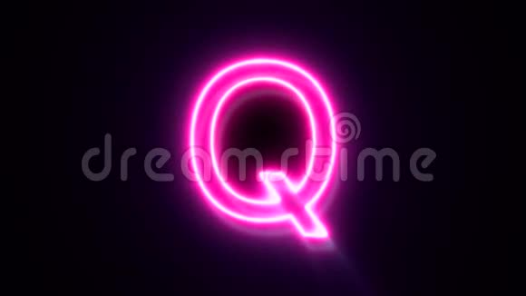 粉红色霓虹灯字体字母Q大写闪烁并出现在中心视频的预览图