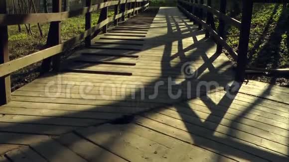 木桥穿过公园的路视频的预览图