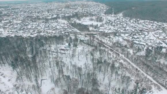 小镇附近冰冻的河流和木材视频的预览图