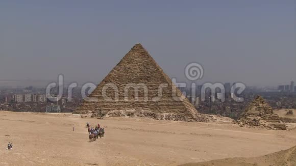骑骆驼的人步行到金字塔视频的预览图