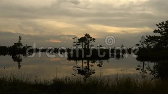 沼泽沼泽岛间的日落秋天的白天光滑的娃娃射击视频的预览图