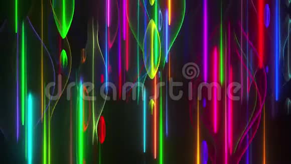 随机多色霓虹灯线和波浪形计算机生成3D渲染改变背景视频的预览图