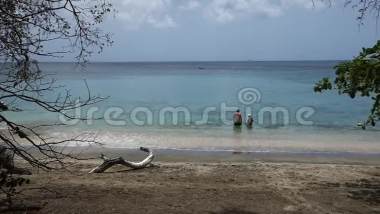 一对夫妇在加勒比海享受美丽的海滩视频的预览图