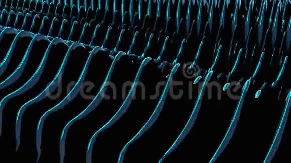 波状彩色光泽线的三维渲染计算机生成的波纹表面暗色霓虹背景视频的预览图