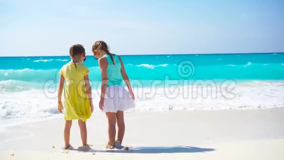 可爱的孩子们一起在浅水的海滩上玩耍视频的预览图