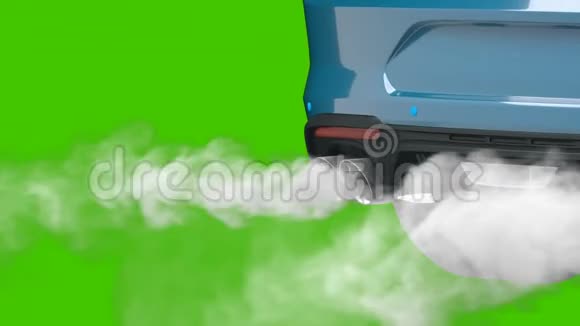 从跑车排气管里冒出来的烟汽车排气管前面的绿色屏幕视频的预览图