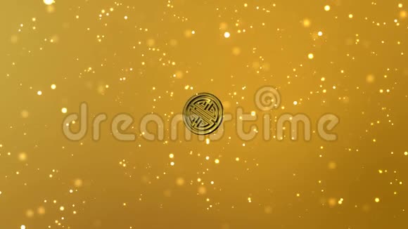 动画3D中国繁荣象征旋转和漂浮在空中闪烁的金色闪光背景视频的预览图