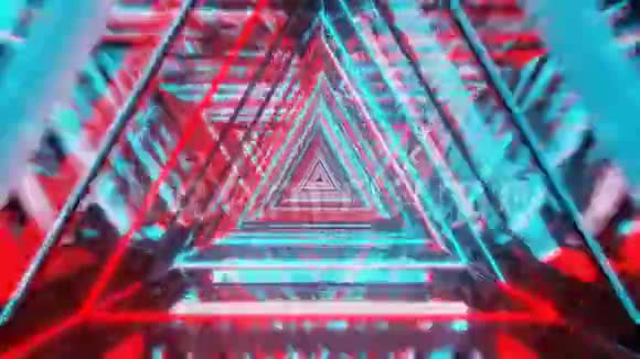 抽象红蓝霓虹灯三角速度模糊变焦动画现代技术未来背景视频的预览图
