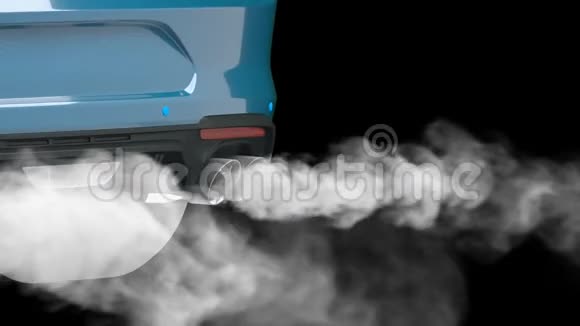 从跑车排气管里冒出来的烟汽车排气管3D动画与阿尔法频道视频的预览图