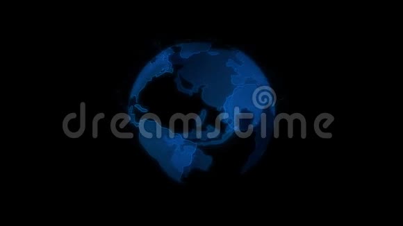 地球全息图在黑色背景上旋转地球是蓝色的发光全息图产生了故障运动视频的预览图